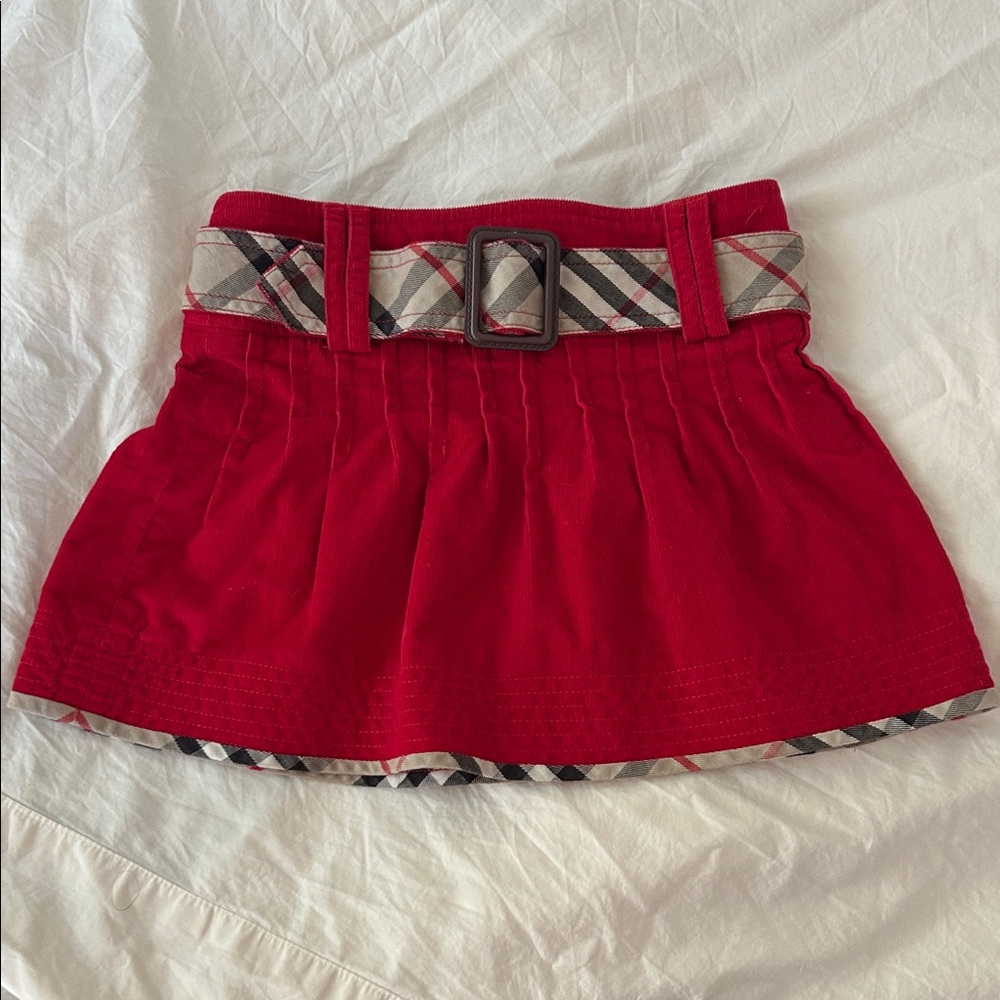 Burberry Kids Red Skirt with Plaid Belt Size 5 Y